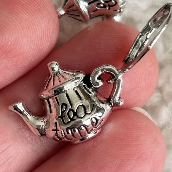 3/$15 Silver Dainty Teapot Tea Time Dangle Earrings - Picture 2 of 2